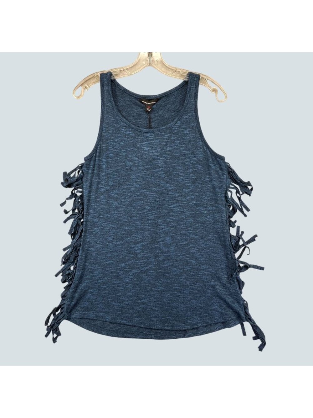 Rock & Republic Fringe Tank Top Womens XS Blue Sleeveless Knit Boho NWT